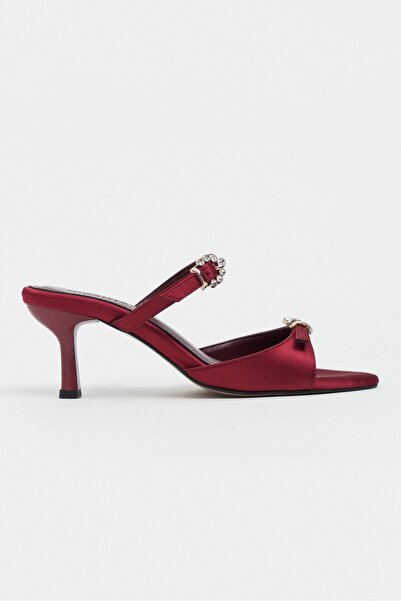NİŞANTAŞI SHOES Calista Burgundy Satin Buckle Detail Pointed Toe Women's Heel...