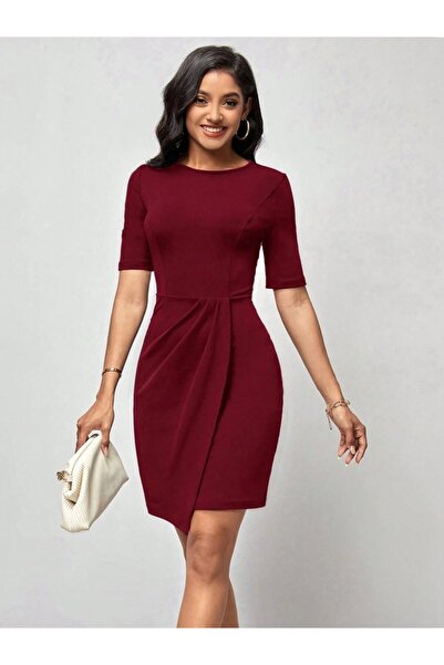 Veraura Lifestyle Women's Short Sleeve Crew Neck Front Gathered Mini Imported...
