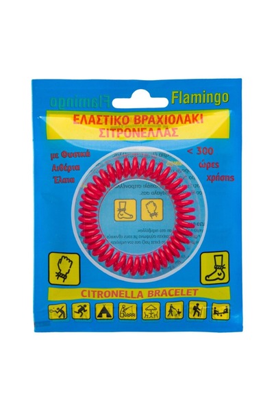 OEM Brățară din silicon cu citronella Flamingo - Roșu, Protecție de peste 300...
