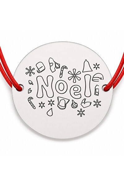Simoshop Brățară argint 925 cu bănuț mesaj Noel și motive de Crăciun, șnur re...