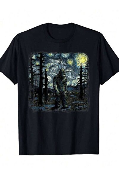 NOURAM تي شيرت Bigfoot Starry Night Sasquatch Van Gogh Sky Painting Art، تي ش...