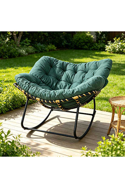 HayaBazaar Outdoor Thick Cushioned Rattan Rocking Chair,Terrace Lounge Chair ...