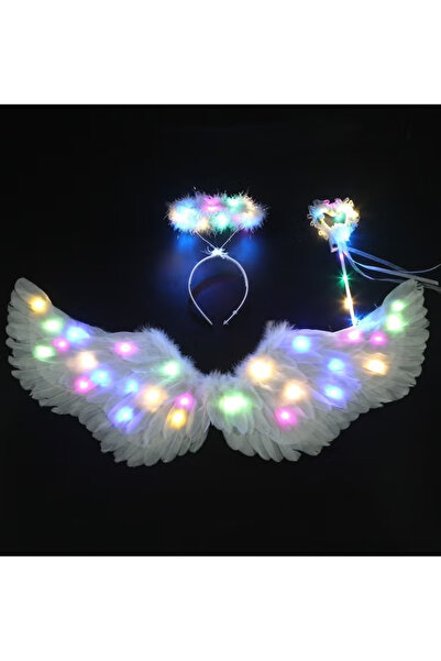 GGEROU Wing Costume Kids,Feather Wings and Halo with LED Lights,Headband Tull...