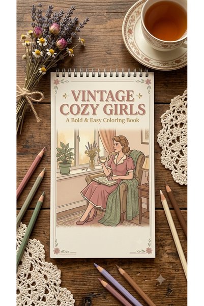 Pink Swan Craft Nostalgic Vintage Cozy Girls Coloring Book - Bag/Pocket Size - 10X20 cm
