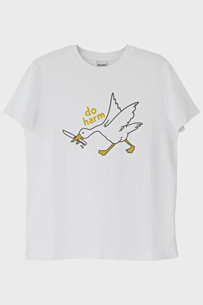 lofux Do Harm Concept Goose Printed White T-Shirt