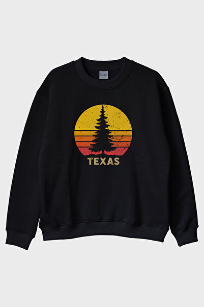 lofux سويت شيرت أسود برقبة دائرية بتصميم غروب الشمس من TEXAS