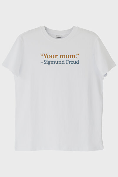 lofux تي شيرت أبيض مطبوع عليه Your Mom Mizahi