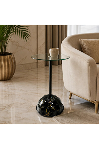 Mil Round service table with modern design (glass top)