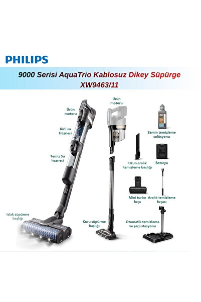 Philips 9000 Serisi AquaTrio Kablosuz Dikey Süpürge, AquaSpin Başlık, PowerCy...