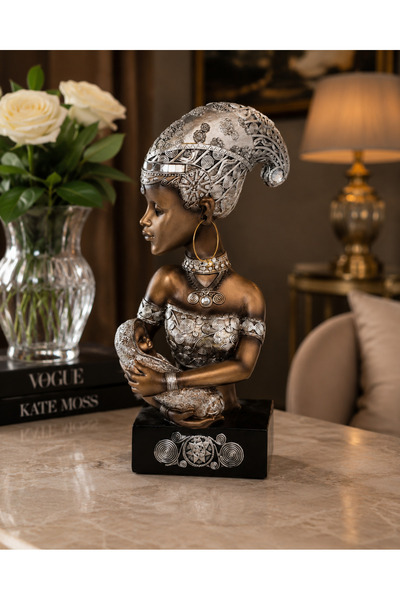 Dania African Lady with Child Figurine Luxurious Decor 40X20Cm – Silver & Bro...
