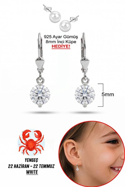 klas gümüş 925 Ayar Gümüş Çocuk Küpesi |5 mm White Taşlı Sallantılı Küpe |Yen...