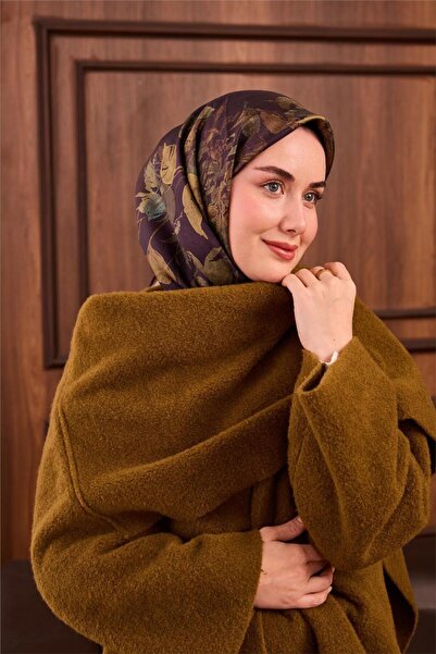 Silk Home وشاح حريري من التويل بنمط زهور باللون الأرجواني الداكن والأخضر، مقا...