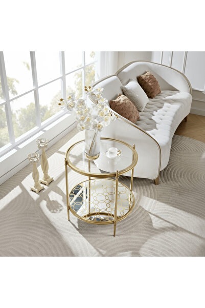 Roots Furniture طاولة جانبية مستديرة ذهبية اللون من جولدن فيستا