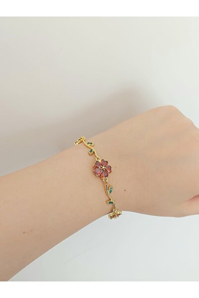 bijoux uniques Zircon Stone Waterway Leaf Flower Ivy Steel Bracelet