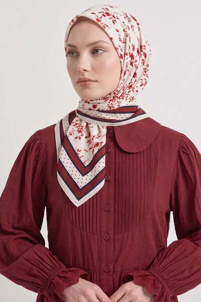 Salih Çelebi Patterned Naida Scarf 8039 - Claret Red Ecru