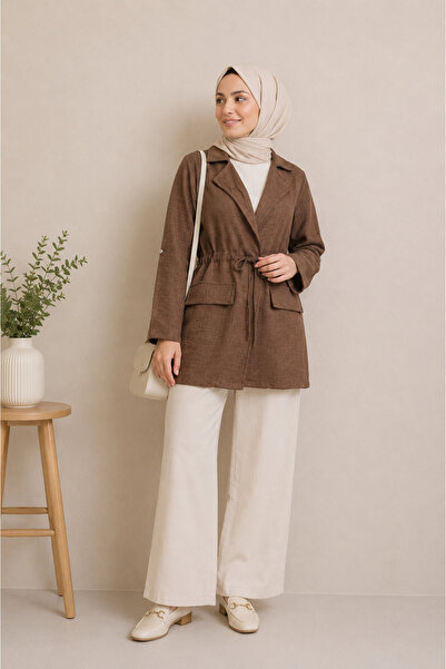 ShopFast Cep Detaylı Keten Görünümlü Kimono- Ceket