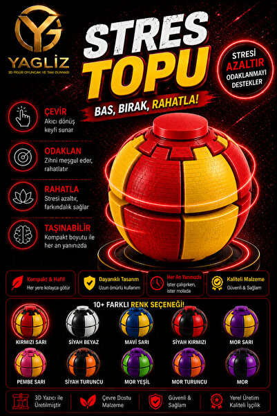 YAGLİZ Stres Topu Hızlı Dönen Spin Ball | Bas Bırak Fidget Stres Çarkı Oyuncağı