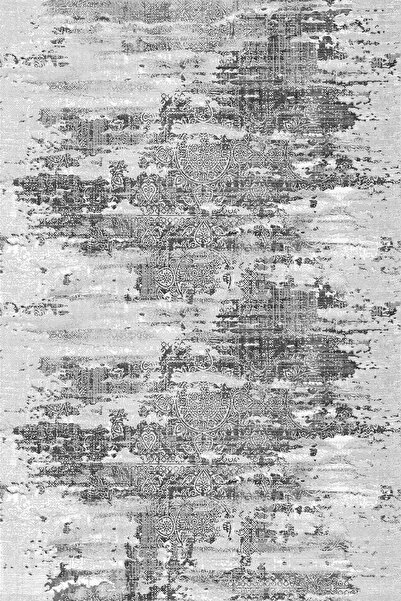 SARAZ HALI Modern Gri Antrasit Dokulu Soyut Desenli Baskı Şönil Kilim Kaymaz ...