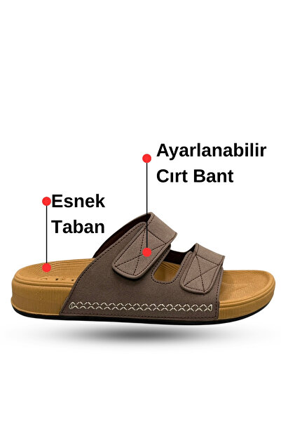 Moda Anna Men's Slippers - Comfortable Thick Soled Leather Men's Slippers with Velcro Straps, Brown