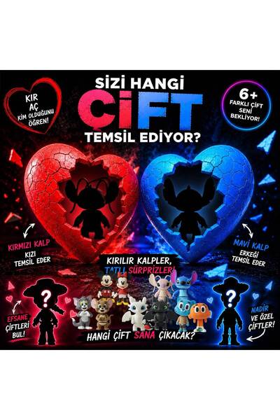 Sürpriz Kırılabilir Çift Kalbi | Mıknatıslı Sürpriz Figür & Anahtarlık | 6 Farklı Çift Koleksiyonu | Çift Hediyesi (SERİ-1)