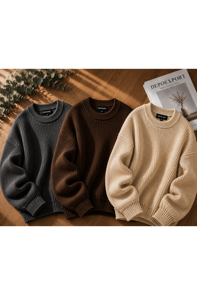 oneoff Women's Premium Oversize Knitwear Sweater Set of 3 Black Beige Emerald...