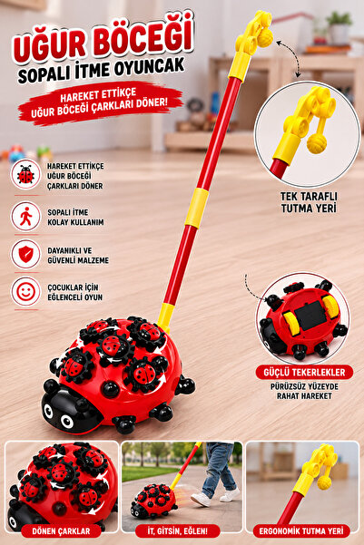 Erzi Uğur Böceği Sopalı İtme Oyuncağı – Dönen Uğur Böceği Çarkları