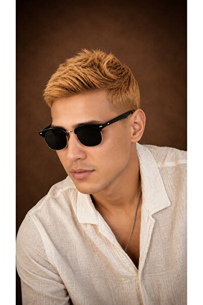 Alvora Unisex Clubmaster Sunglasses with Uv400 Protection Gold Frame Black Glass