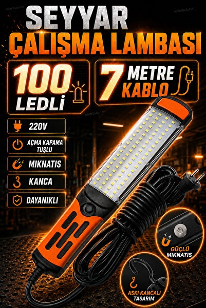 nelerbulurum 100 LED’li 7 Metre Kablolu Fişli Mıknatıslı Askı Kancalı Açma Ka...