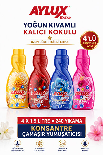 Extra Konsantre Çamaşır Yumuşatıcı 4x1500Ml Yoğun Kıvam Kalıcı Koku