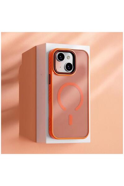 Zebana iPhone 14 Plus Uyumlu Kılıf Aura M-safe Silikon Kılıf Turuncu