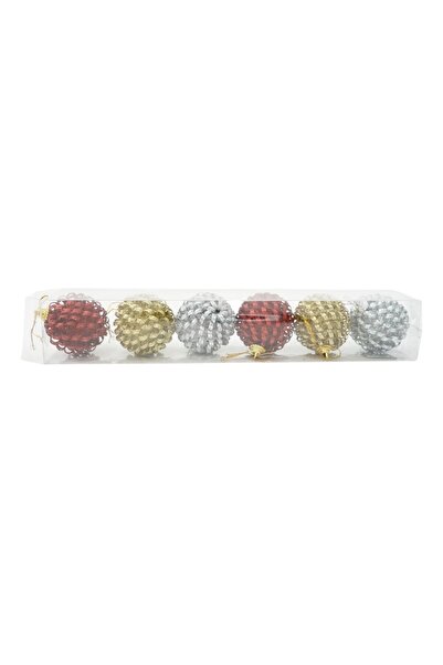 Rao Set de 6 Ornamente de Brad, de Tip Glob, Multicolor, cu Ø de 6 Cm, din Metal