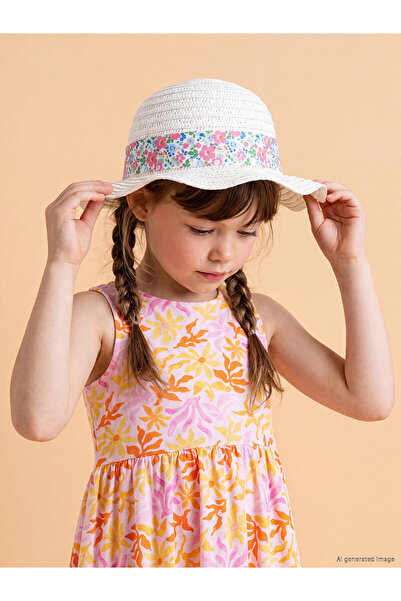 LC Waikiki Trendlucky Floral Straw Girl's Fedora Hat with a Difference