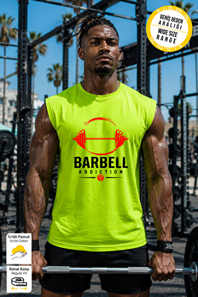 BESSA Green Barbell Printed Crew Neck Sports Athlete T-Shirt Cotton Single Je...
