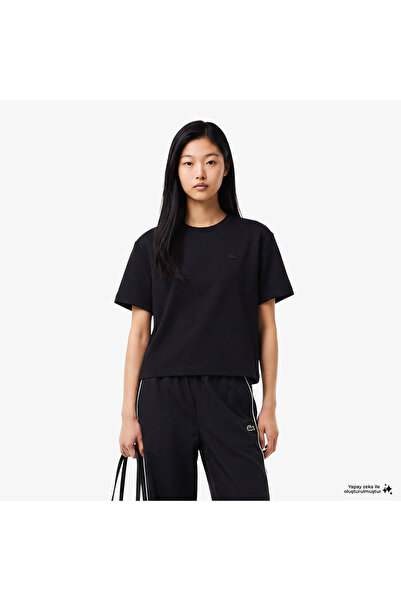 Lacoste Kadın Loose Fit Bisiklet Yaka Siyah T-Shirt