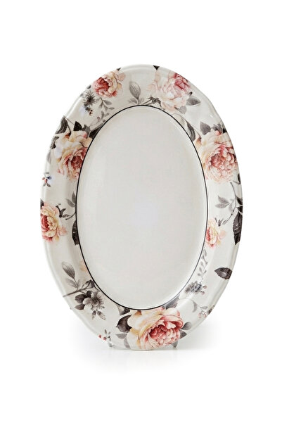 Claytan Earthenware Jasper Oval Platter Floral Pattern, 14 Inch, White