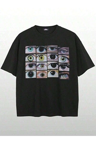 21JNRY Tiny Men's Casual Eye Print Short Sleeve-Shirt, Summer