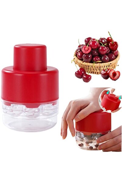 STARSTAR Press-Type 7-Hole Cherry & Berry Pitter Tool with Splash Guard (Red,...