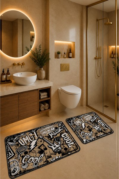 ZNG design home طقم سجادة حمام مكون من قطعتين بقاعدة مانعة للانزلاق وقابلة لل...