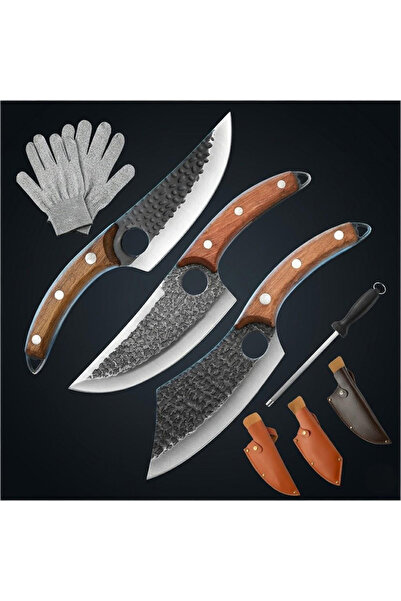 Klyte 5-Piece Kitchen Knife Set with Gloves, Sheaths & Sharpener, Ultra-Sharp...