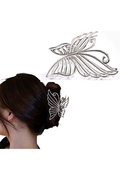 STARSTAR Large silver hair clip for women, featuring an elegant butterfly des...