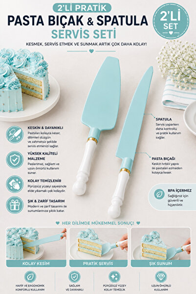 LUCES DESİGN 2-Piece Practical Cake Knife & Spatula Serving Set Plastic