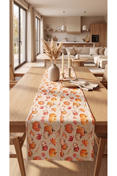 kesenegore Duck Fabric Honey Pumpkin Patterned Runner |   Water Repellent, St...