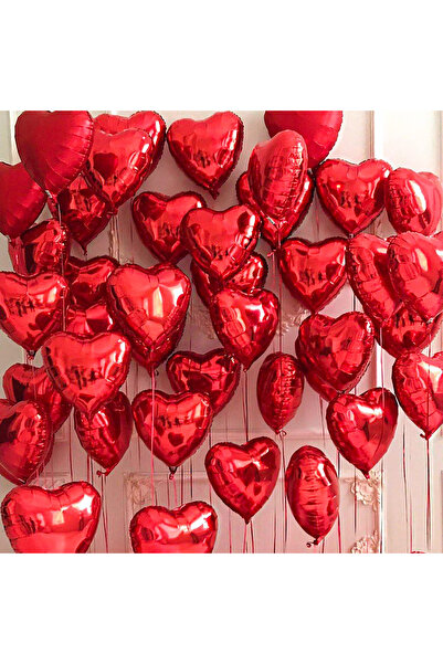 BALON DİYARI Red Foil Heart Balloon Compatible with Air and Helium 25cm High ...
