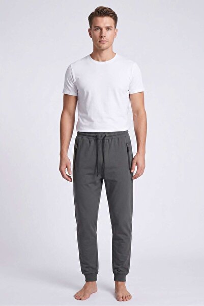 OBJE Men's Khaki Ribbed Cuffed Sweatpants with Back Pockets and Zipper