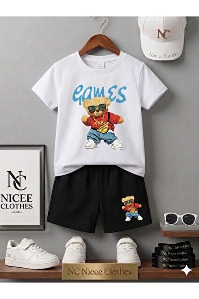 Leto Lykia Summer Children's T-Shirt Shorts Unisex (Games Bear Printed)
