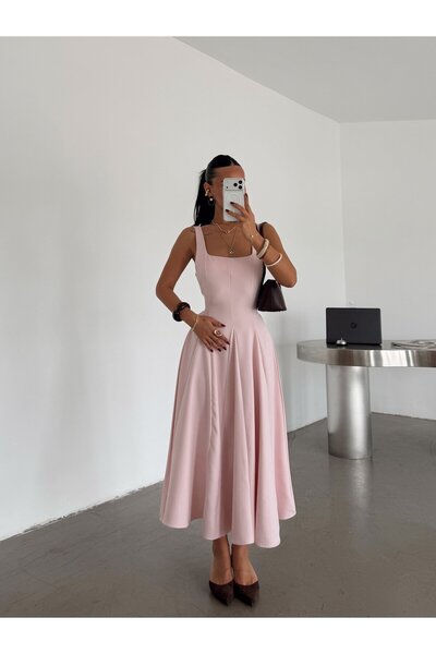 myd Lace Detail Midi Dress - Powder Pink