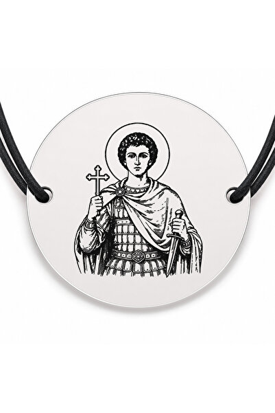 Simoshop Brățară argint 925 cu bănuț Sfântul Mare Mucenic Procopie, șnur negr...