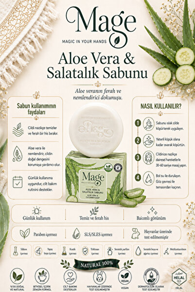 Mage Cosmetics Mage Doğal Aloe Vera & Salatalık Sabunu 20 gram 1 adet kutulu Sabun