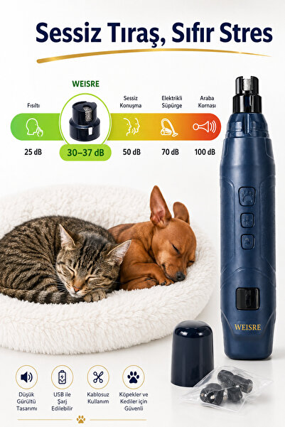 Weisre Şarjlı Pet Tırnak Törpüsü Kedi Köpek Elektrikli Tırnak Bakım LED Ekran Type-C WSR-117