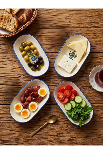 Ganita home Plate Kayık Presentation & Breakfast Snack Plate 4 Pieces 15 cm C...